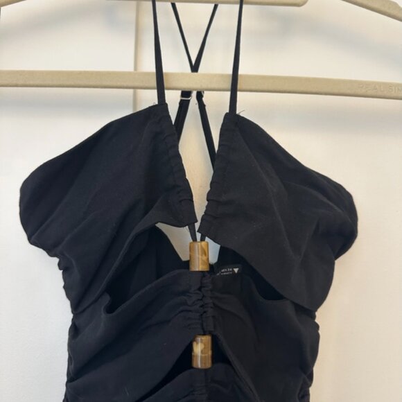 ZARA Cut Out Midi Dress, Wooden Bead Detail, Black, XS - Picture 8 of 12